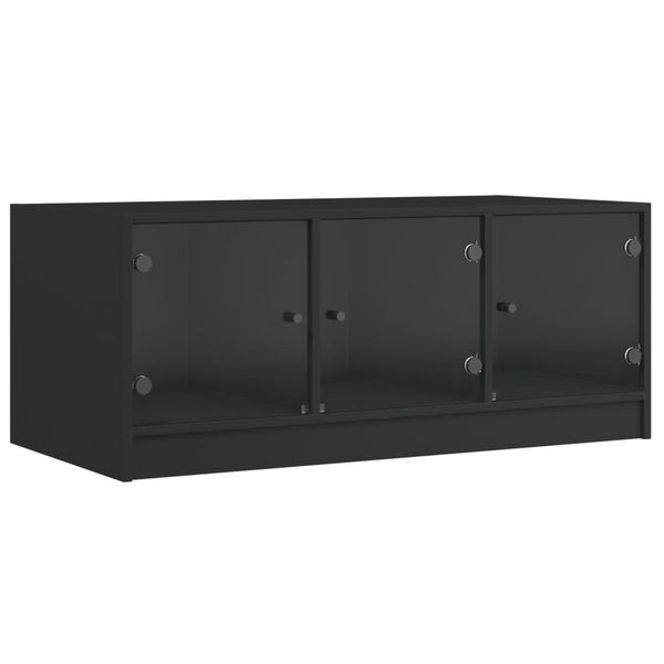 Schwarzer Couchtisch mit Glastüren 102x50x42 cm