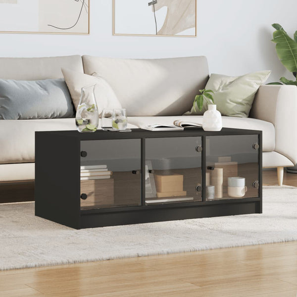 Schwarzer Couchtisch mit Glastüren 102x50x42 cm
