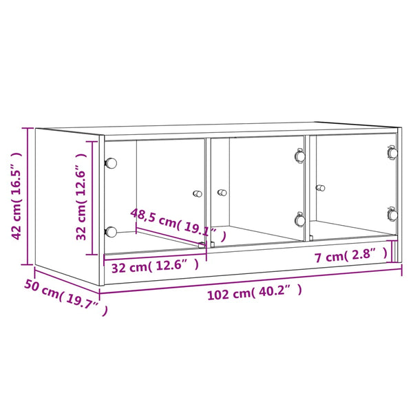 Schwarzer Couchtisch mit Glastüren 102x50x42 cm