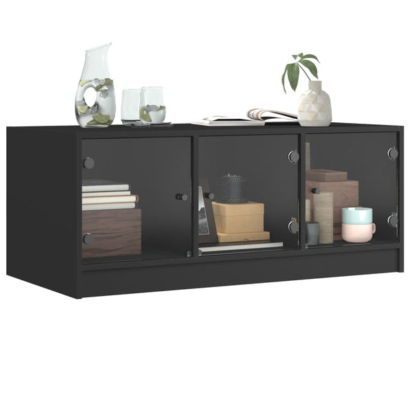 Schwarzer Couchtisch mit Glastüren 102x50x42 cm
