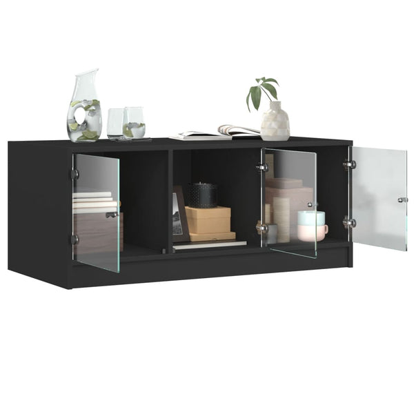 Schwarzer Couchtisch mit Glastüren 102x50x42 cm