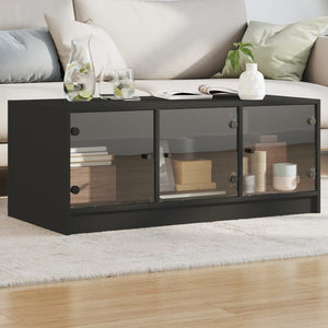 Schwarzer Couchtisch mit Glastüren 102x50x42 cm