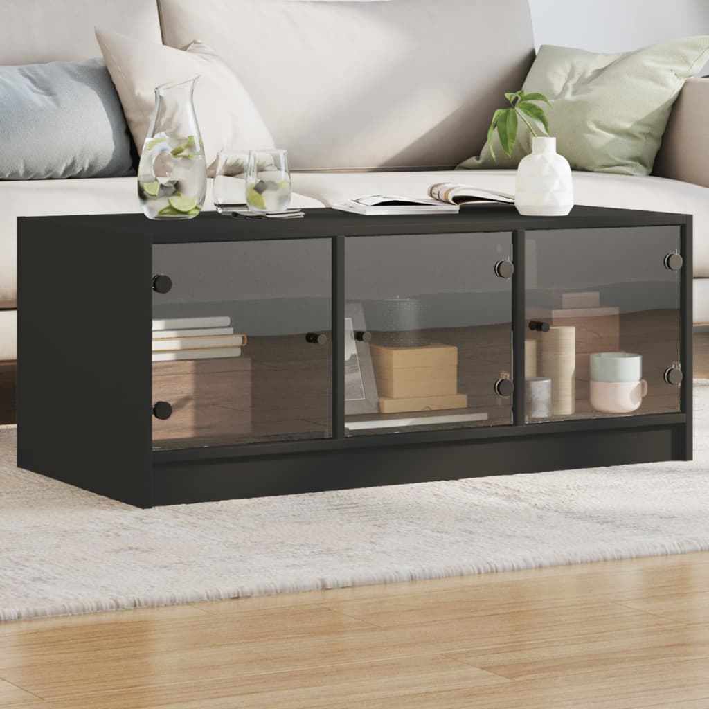 Schwarzer Couchtisch mit Glastüren 102x50x42 cm