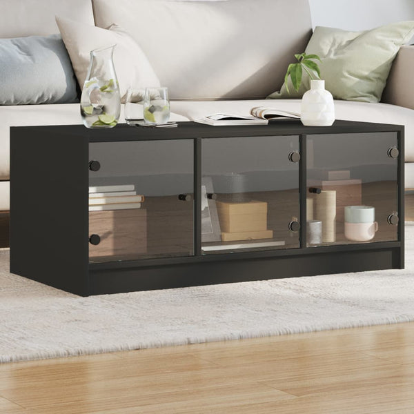 Schwarzer Couchtisch mit Glastüren 102x50x42 cm