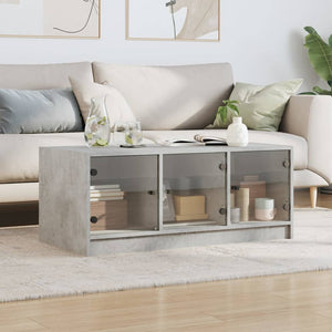 Betongrauer Couchtisch mit Glastüren 102x50x42 cm
