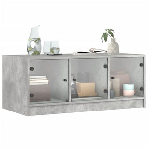 Betongrauer Couchtisch mit Glastüren 102x50x42 cm