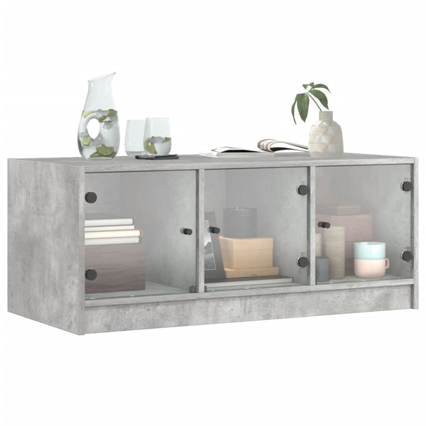 Betongrauer Couchtisch mit Glastüren 102x50x42 cm