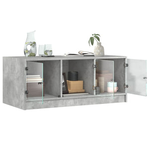 Betongrauer Couchtisch mit Glastüren 102x50x42 cm