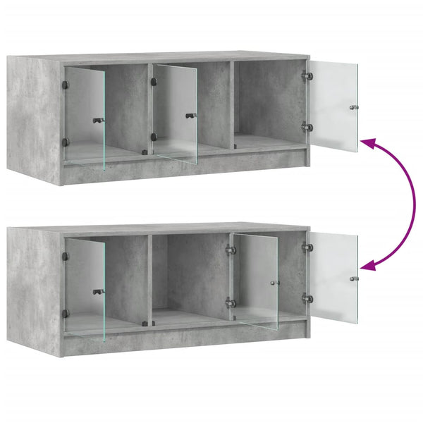 Betongrauer Couchtisch mit Glastüren 102x50x42 cm