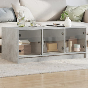 Betongrauer Couchtisch mit Glastüren 102x50x42 cm