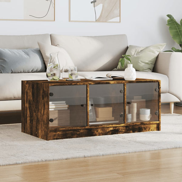 Couchtisch Räuchereiche mit Glastüren 102x50 cm