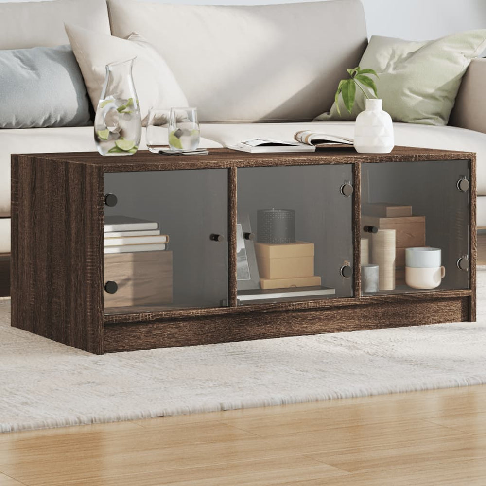 vidaXL Coffee Table with Glass Doors Brown Oak Effect 102x50x42 cm