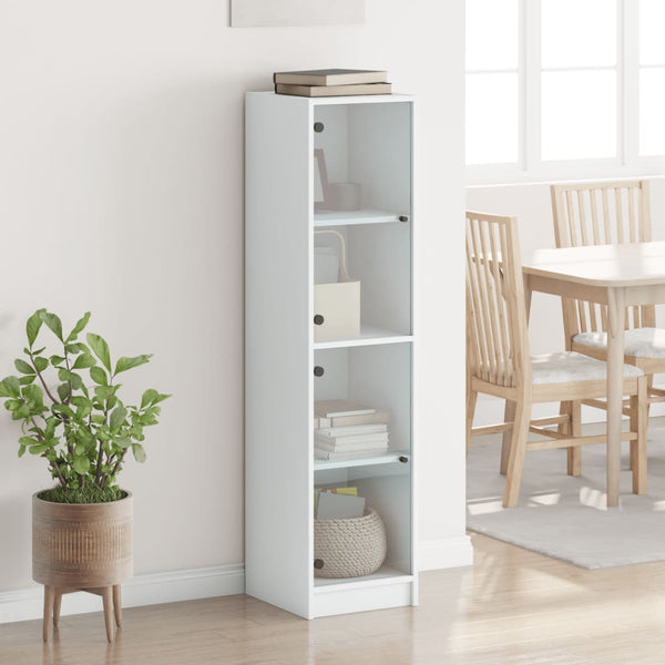 Highboard Weiß mit Glastüren 35x37x142 cm