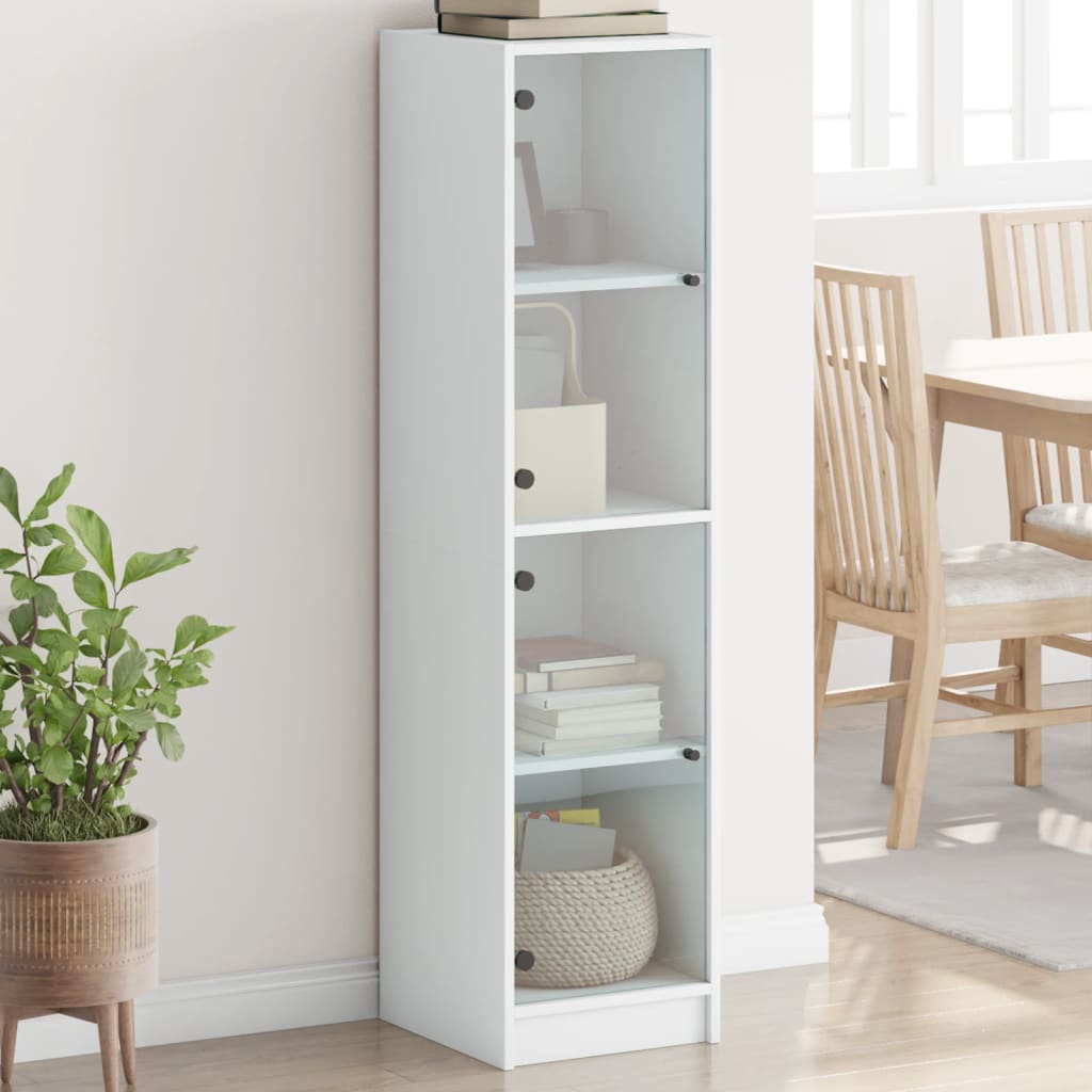 Highboard Weiß mit Glastüren 35x37x142 cm