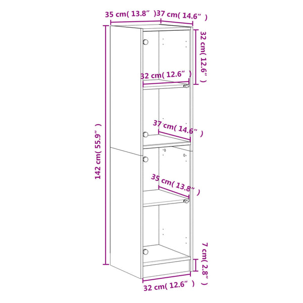 Highboard Sonoma-Eiche mit Glastüren, 142 cm