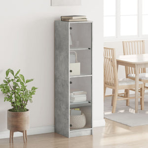 Highboard Betongrau mit Glastüren 35x37x142 cm