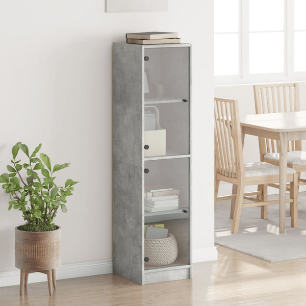 Highboard Betongrau mit Glastüren 35x37x142 cm