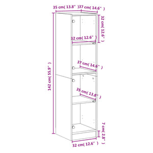 Highboard Betongrau mit Glastüren 35x37x142 cm