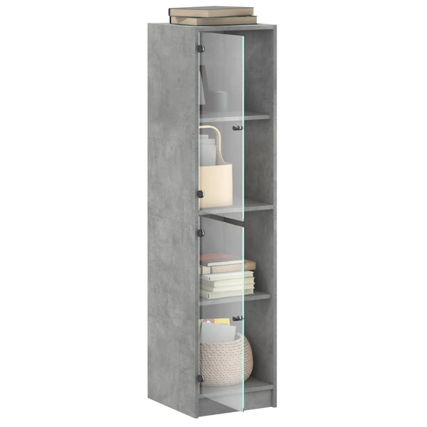 Highboard Betongrau mit Glastüren 35x37x142 cm