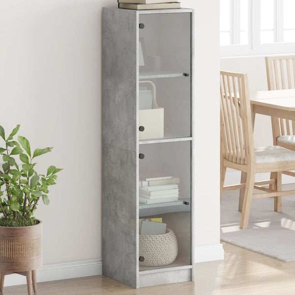 Highboard Betongrau mit Glastüren 35x37x142 cm