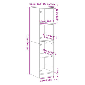 Highboard Räuchereiche mit Glastüren 35x142 cm