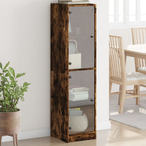 Highboard Räuchereiche mit Glastüren 35x142 cm