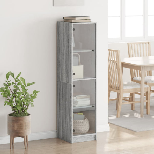Highboard Grau Sonoma mit Glastüren 35x37x142 cm