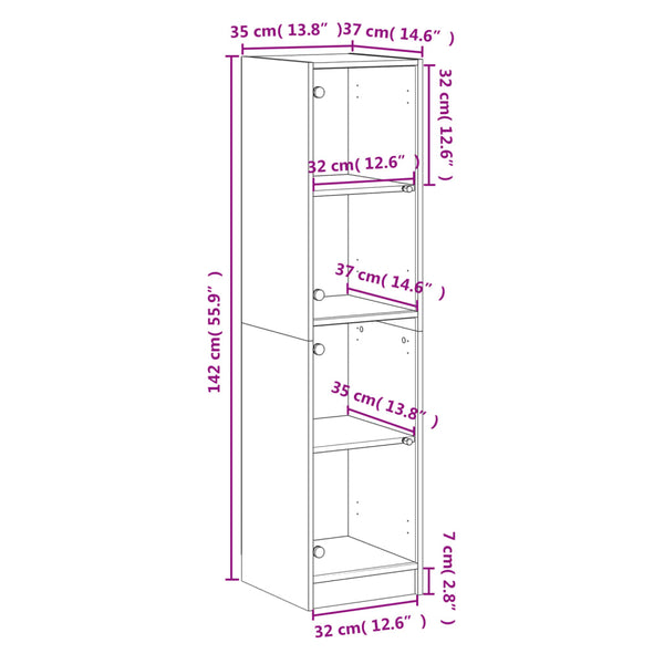 Highboard Grau Sonoma mit Glastüren 35x37x142 cm