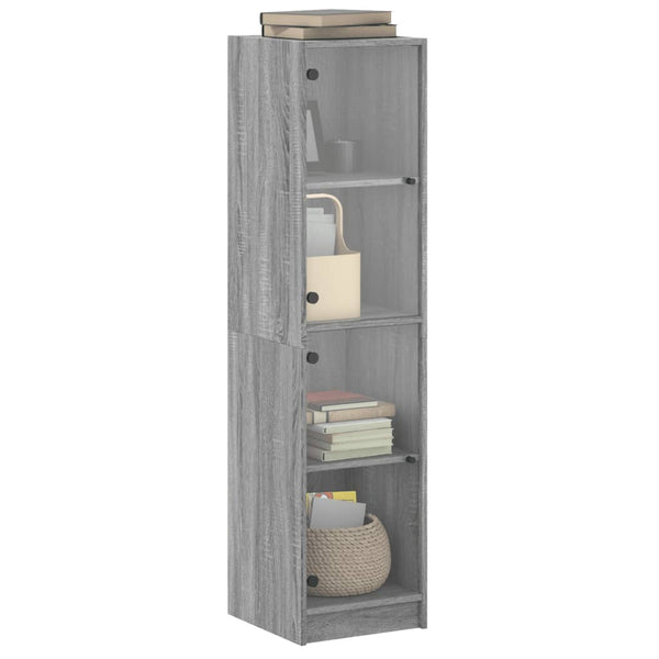 Highboard Grau Sonoma mit Glastüren 35x37x142 cm
