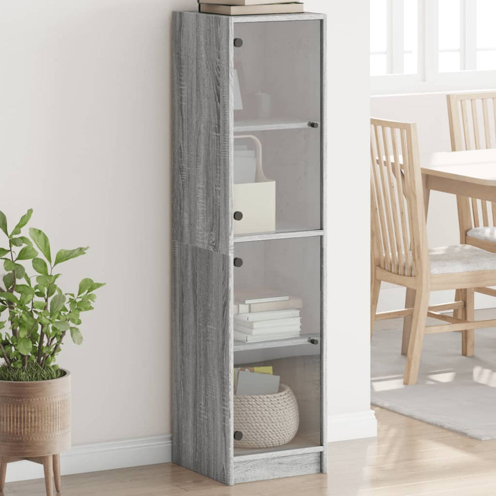 Highboard Grau Sonoma mit Glastüren 35x37x142 cm