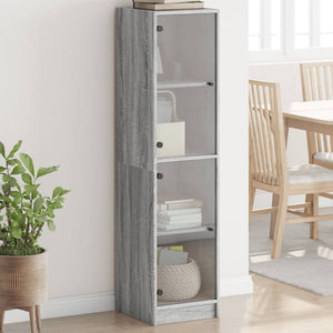 Highboard Grau Sonoma mit Glastüren 35x37x142 cm