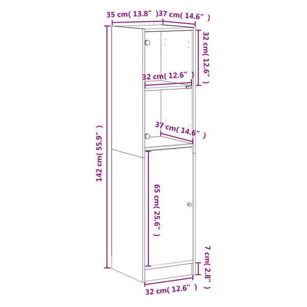 Highboard Betongrau mit Glastür 35x37x142 cm