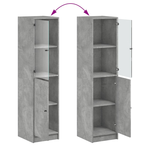 Highboard Betongrau mit Glastür 35x37x142 cm