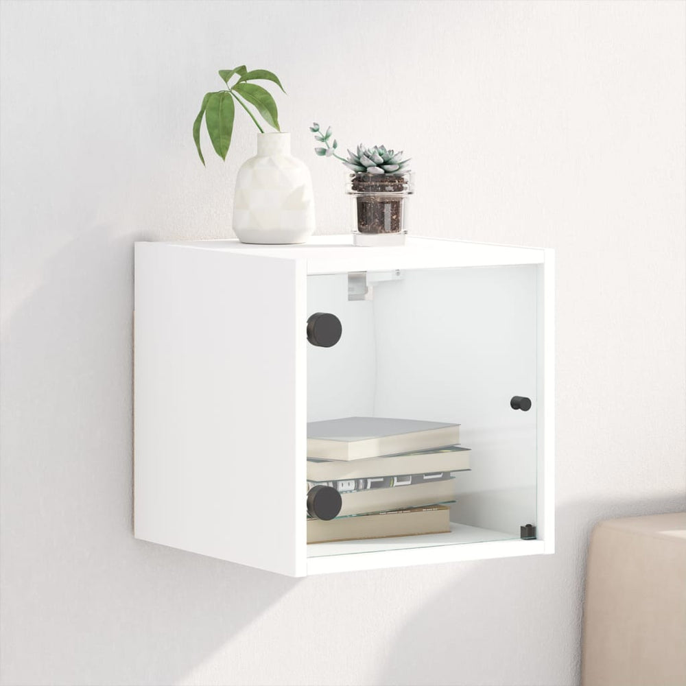 vidaXL Nightstand with Glass Door White 35x37x35 cm