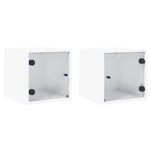 Nachttische mit Glastüren, 2er Set, Weiß