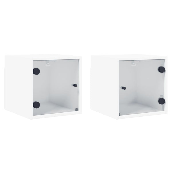 Nachttische mit Glastüren, 2er Set, Weiß