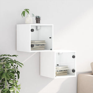 Nachttische mit Glastüren, 2er Set, Weiß