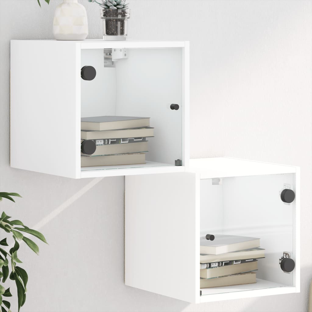 Nachttische mit Glastüren, 2er Set, Weiß