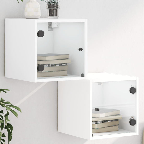 Nachttische mit Glastüren, 2er Set, Weiß