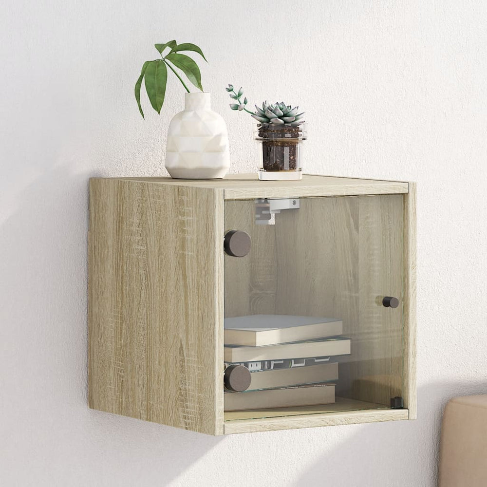 vidaXL Nightstand with Glass Door Sonoma Oak 35x37x35 cm