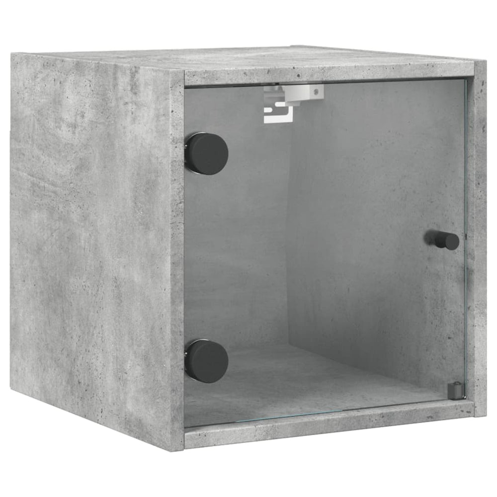 vidaXL Nightstand with Glass Door Concrete Grey 35x37x35 cm