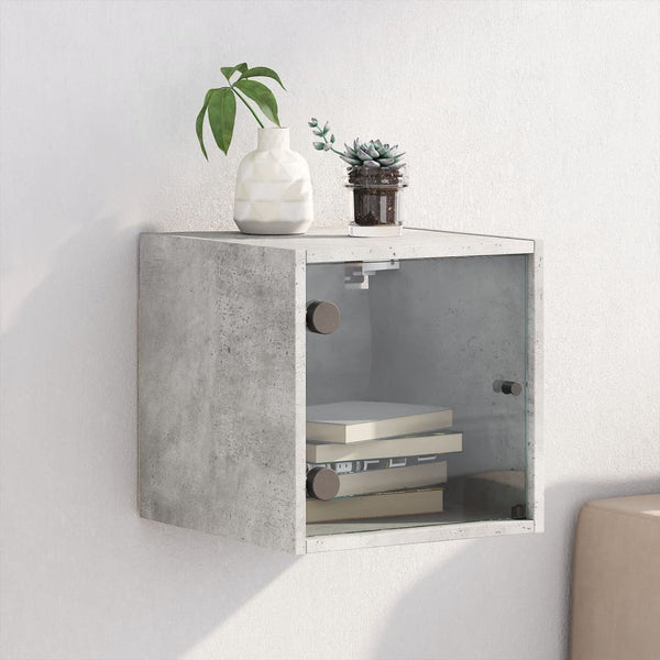 Betongrauer Nachttisch mit Glastür 35x37x35 cm
