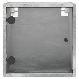 Betongraue Nachttische mit Glastüren, 2er-Set