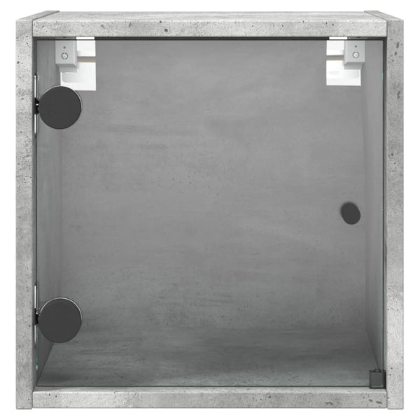 Betongraue Nachttische mit Glastüren, 2er-Set