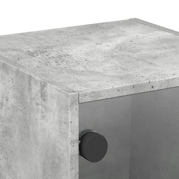 Betongraue Nachttische mit Glastüren, 2er-Set