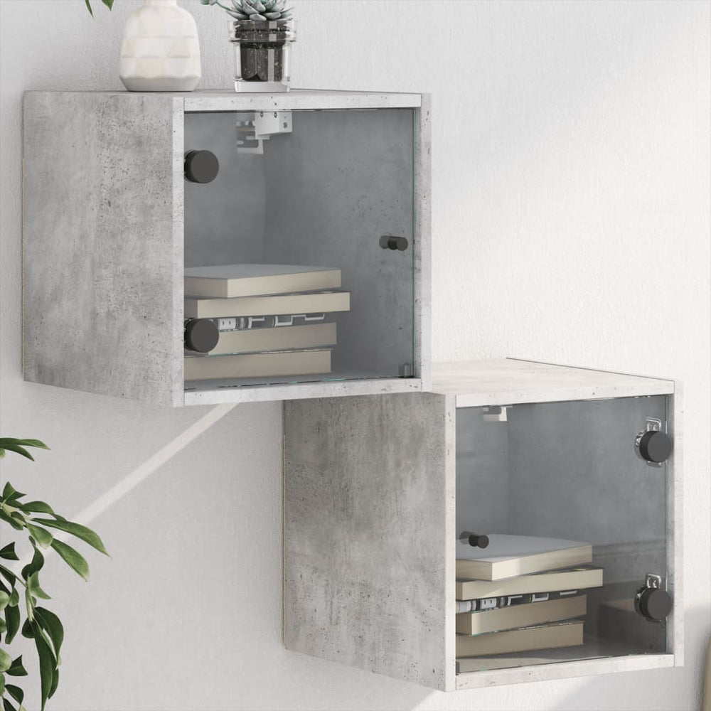 vidaXL Bedside Cabinets with Glass Doors 2 pcs. Concrete Gray 35x37x35 cm