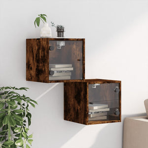 Nachttische mit Glastüren 2er Set Räuchereiche