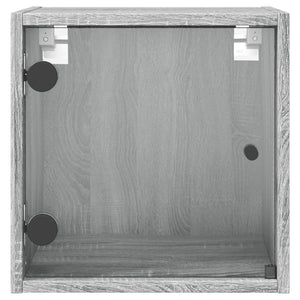 Grauer Nachttisch mit Glastür 35x37x35 cm