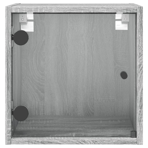 Grauer Nachttisch mit Glastür 35x37x35 cm