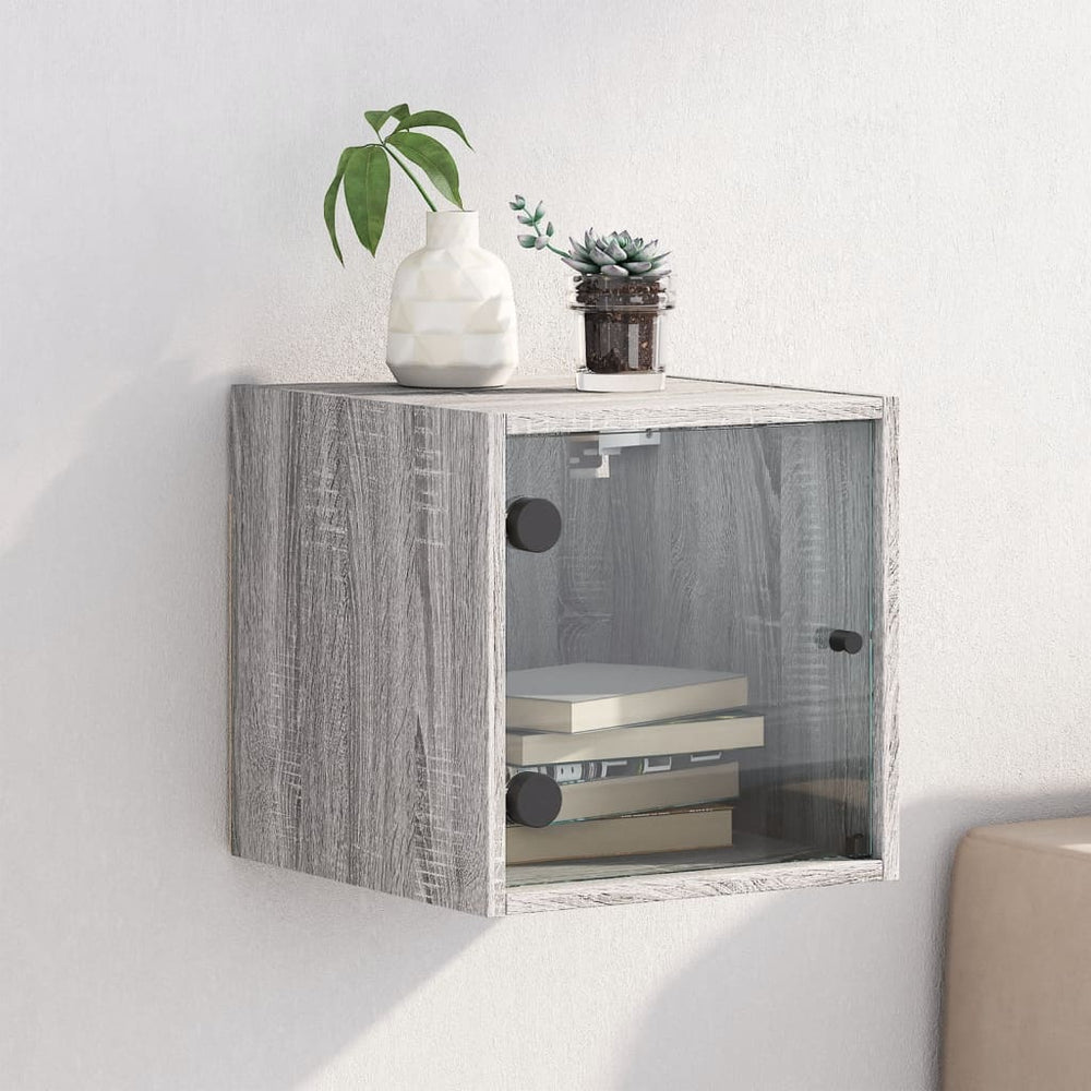 vidaXL Nightstand with Glass Door Gray Sonoma 35x37x35 cm